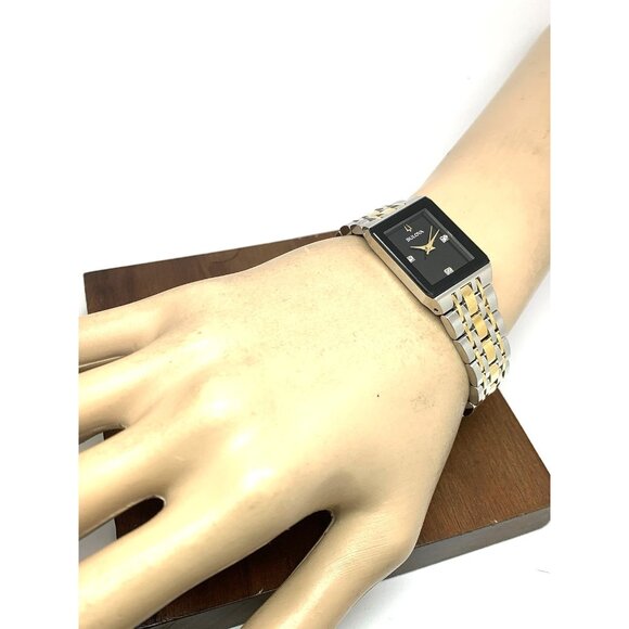 Bulova Women's Watch 98P185 Quartz Diamond Accent Black Dial Tank Two Tone Steel - Picture 4 of 13